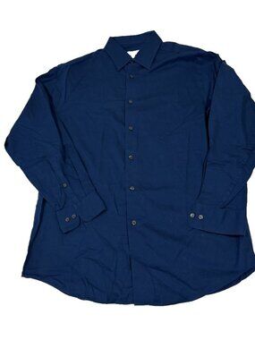 Calvin Klein Steel+ Dress Shirt 16 32/33 Blue Regular Fit Stretch Non-Iron L